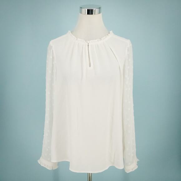 HD in Paris Anthropologie Size 12 White Swiss Dot Semi Sheer Sleeve Button Top - Picture 1 of 7